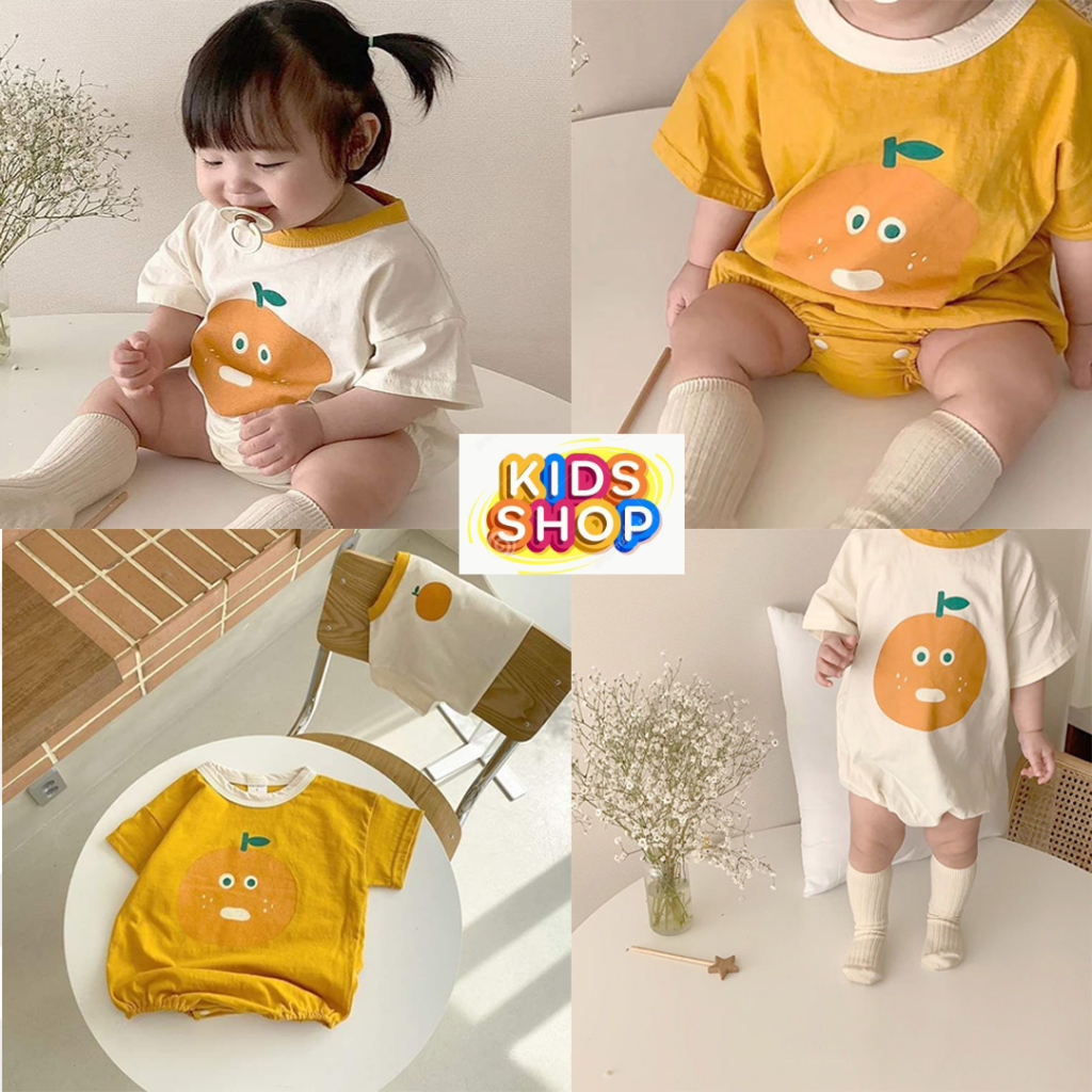 Bộ liền thân cho bé, boby chip kiểu dáng Hàn Quốc dành cho bé trai & gái sơ sinh,Mã quả cam.
