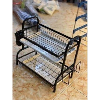 Kệ úp chén bát 2 tầng đa năng có giá đỡ thớt và ống đựng đũa