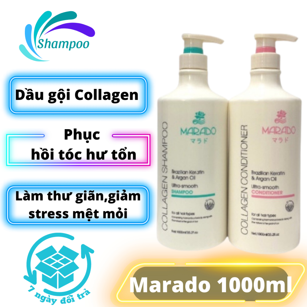 Cặp dầu gội xả MARADO collagen 1000ml chăm sóc phục hồi tóc chuyên sâu