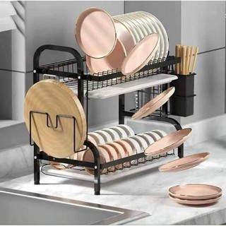 Kệ úp bát 2 tầng có giá đỡ nước, úp bát inox 2 tầng