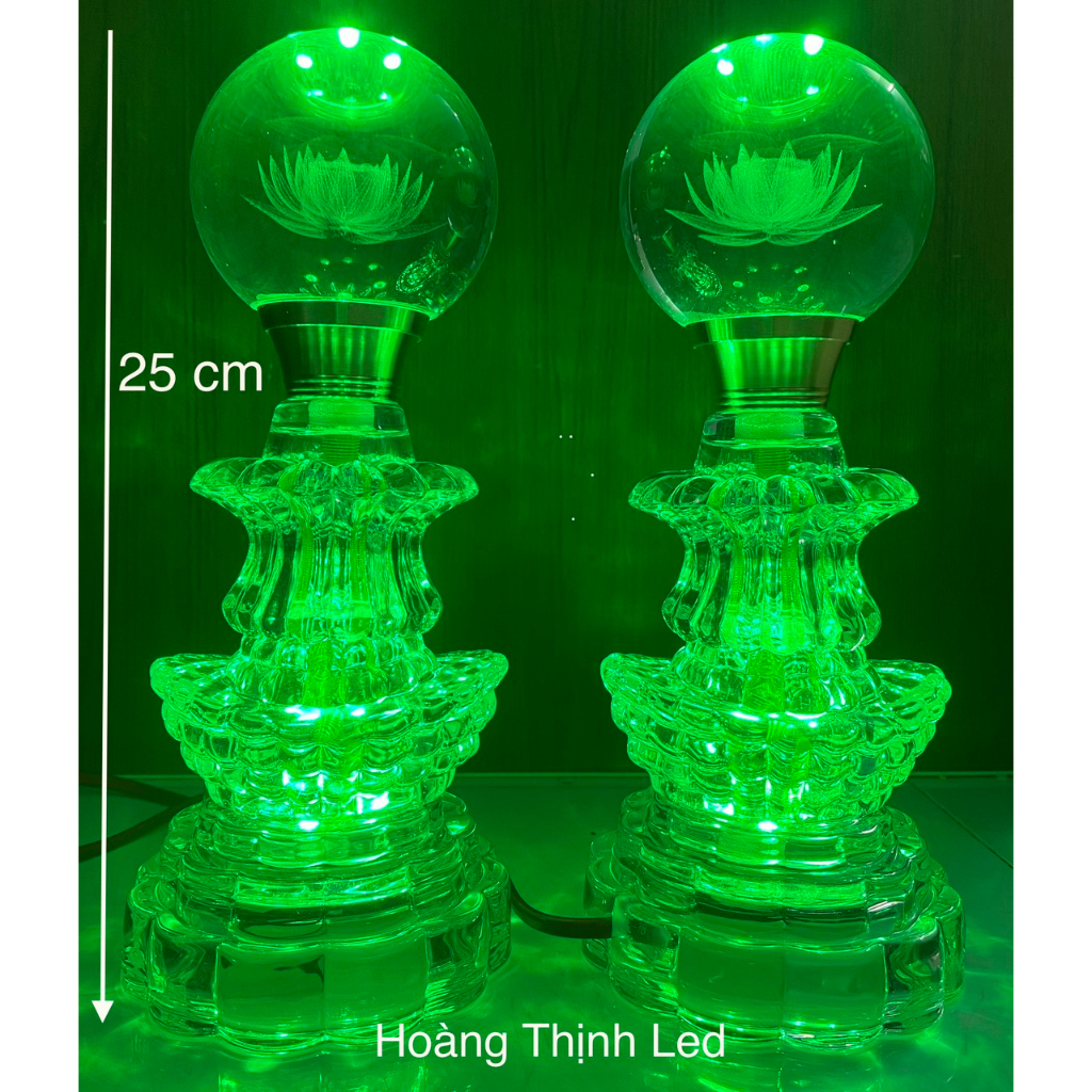 Đèn thờ pha lê quả cầu- cục vàng đổi màu 26cm - nhiều chế độ sáng- 7 màu- mạch led dùng đến 20.000h