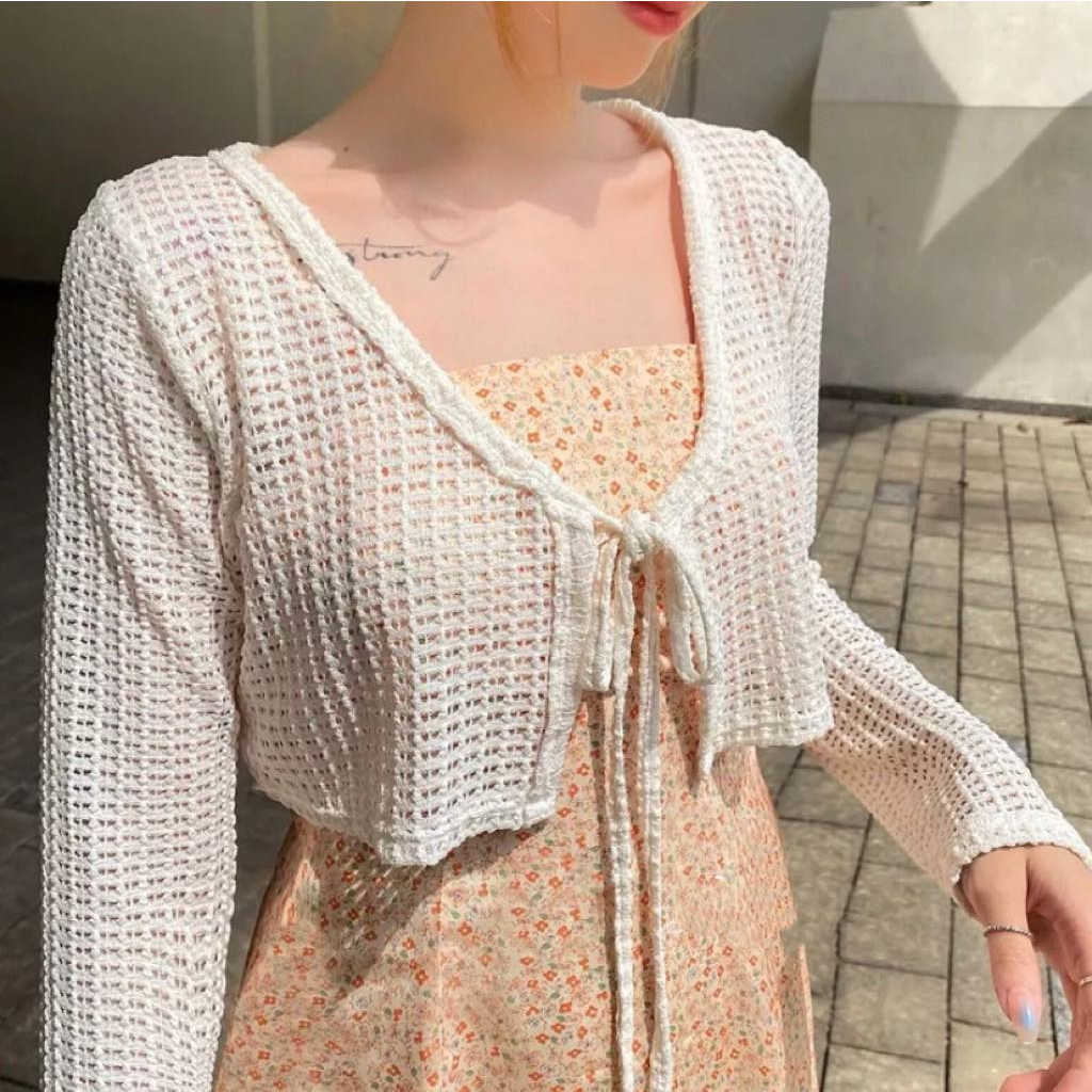 Áo khoác lưới cardigan thắt nơ xixeoshop - v470