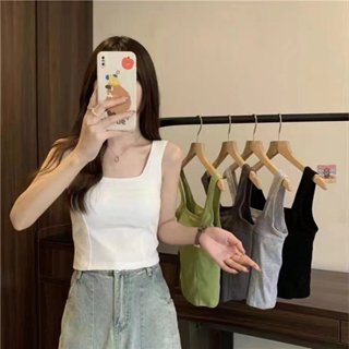 Áo 2 dây nữ, Áo cổ vuông croptop CÓ MÚT NGỰC, Chất liệu cotton mềm mại co giãn, Tích hợp cúp ngực cố định chống trượt
