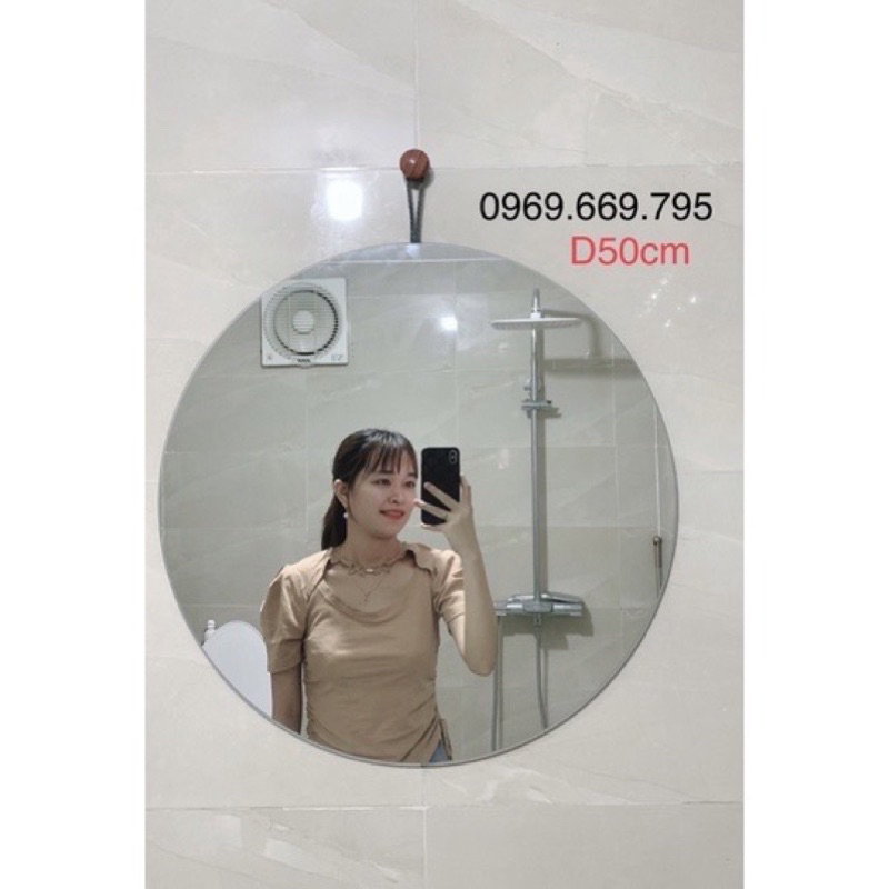 gương treo tường gắn dây dù đường kính 50cm