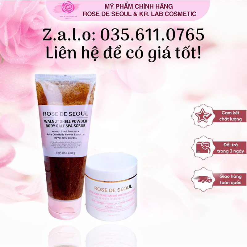 Combo kem body Rose De Seoul và muối tắm tẩy da chết Rose De Seoul