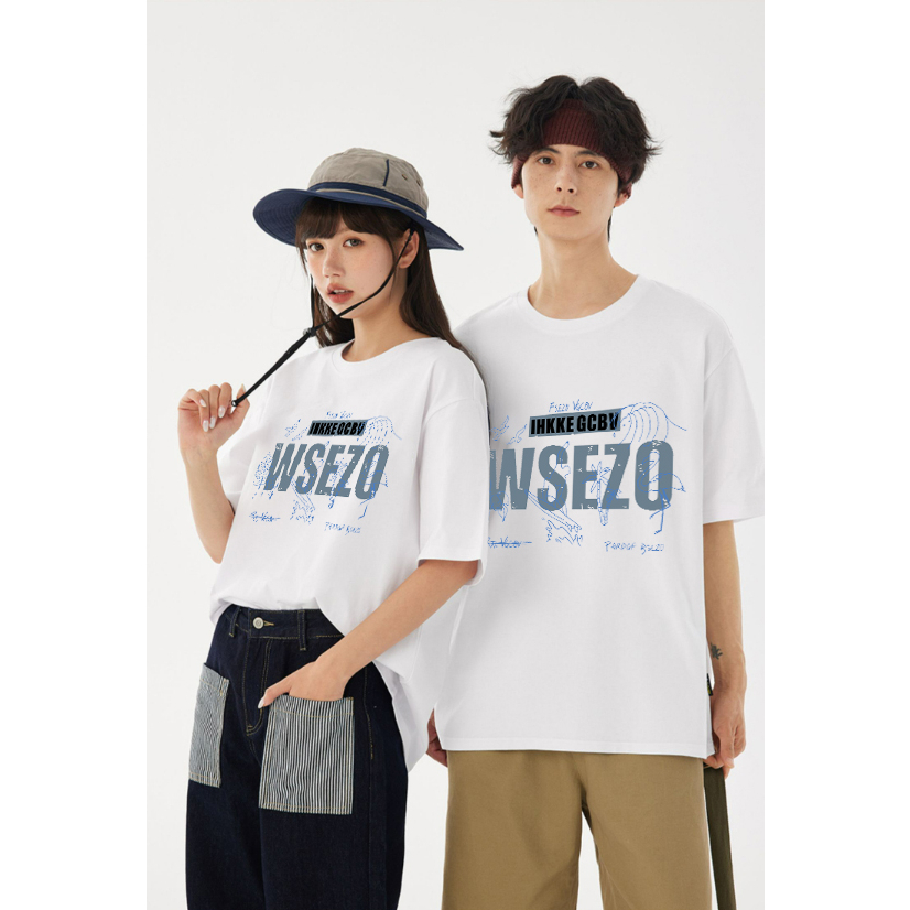 2023ss 100% cotton thời trang thư in mùa hè cộng với kích thước ngắn tay áo vòng cổ áo thun cho các cặp vợ chồng