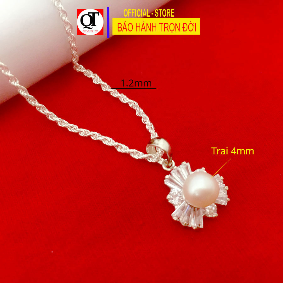 Dây chuyền nữ bạc ta kiểu lụa xoắn mặt dây ngọc size 4ly đính đá zircon cao cấp trang sức Bạc Quang Thản- KQTBTS23C