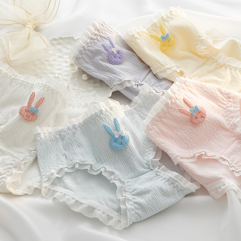 Quần đồ lót nữ cotton chip bé gái học sinh viền xinh đính nơ thỏ dễ thương kháng khuẩn cute quyến rũ  03