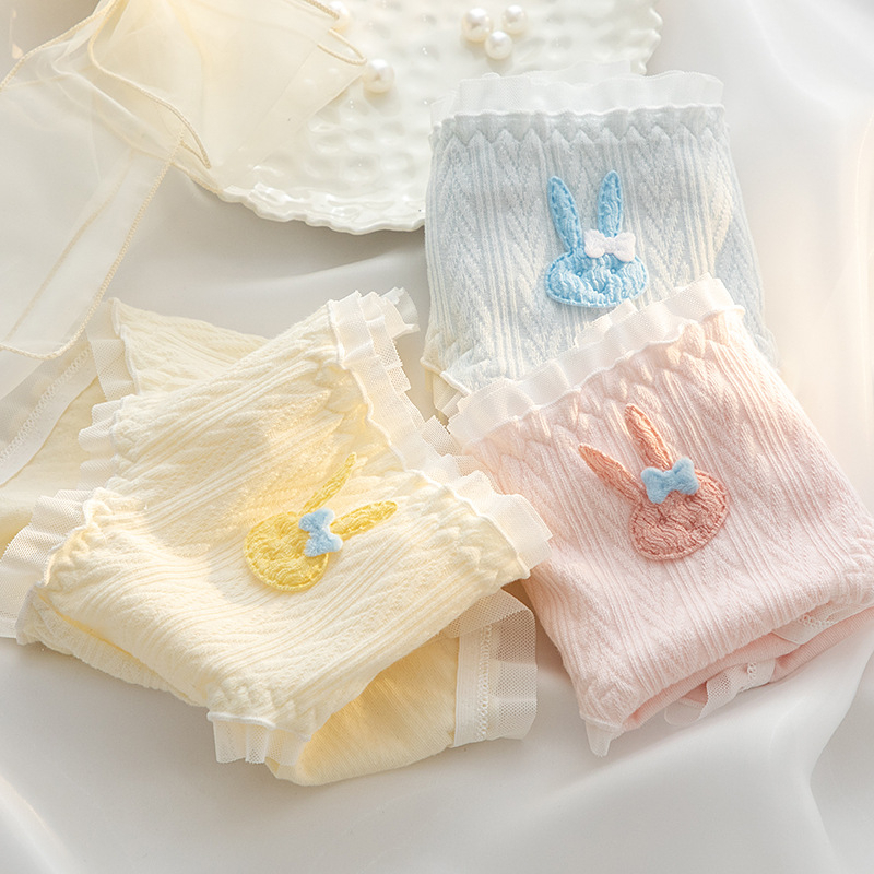 Quần đồ lót nữ cotton chip bé gái học sinh viền xinh đính nơ thỏ dễ thương kháng khuẩn cute quyến rũ  03