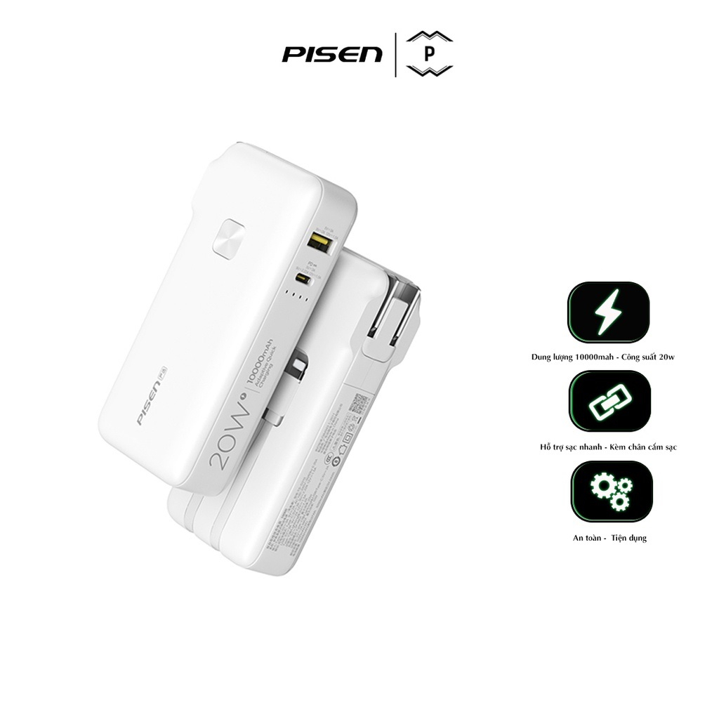 Sạc dự phòng PISEN QUICK High Power Box 10000mAh OWN 20W kèm chân cắm TS-D310 -Hàng chính hãng,bảo hành 12 tháng