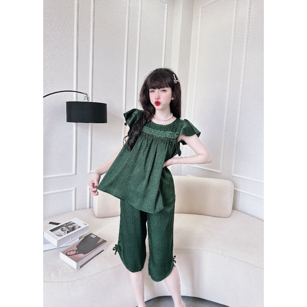 Bộ Mặc Nhà Nữ SOJUN Bộ Lụa Xước lửng 3 Ren Dưới 45-65Kg