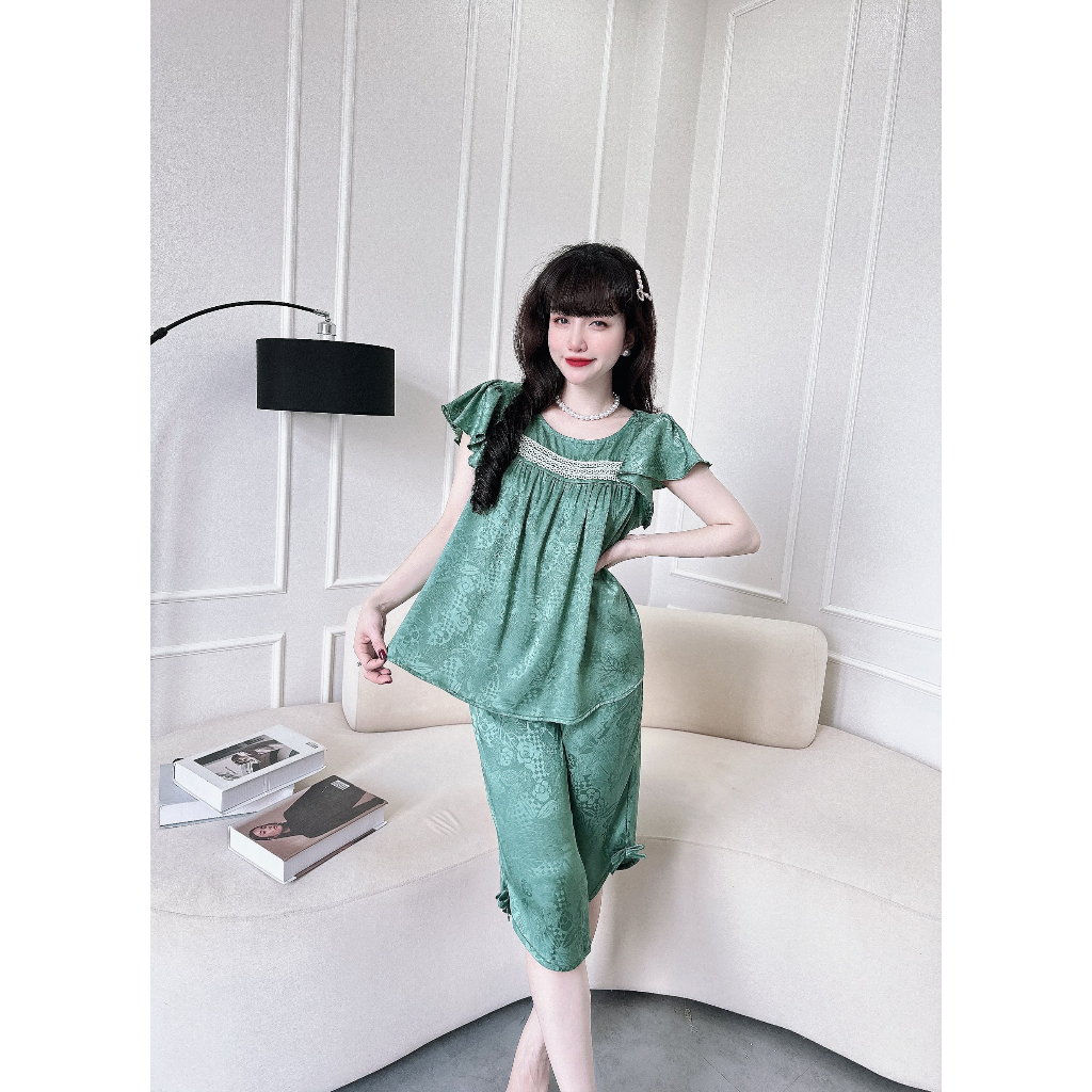 Bộ Mặc Nhà Nữ SOJUN Bộ Lụa Xước lửng 3 Ren Dưới 45-65Kg