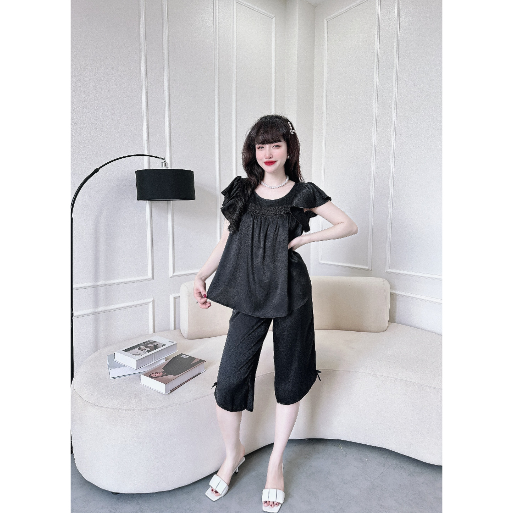 Bộ Mặc Nhà Nữ SOJUN Bộ Lụa Xước lửng 3 Ren Dưới 45-65Kg