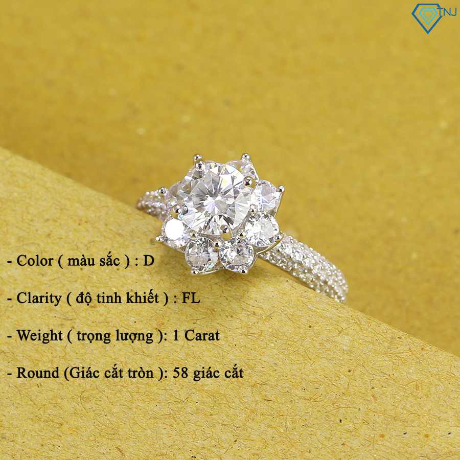 Nhẫn nữ kim cương Moissanite 6.5ly xi kim kiểm định GRA mặt bông hoa 8 cánh tinh tế, sang trọng NNM0004 - Trang Sức TNJ