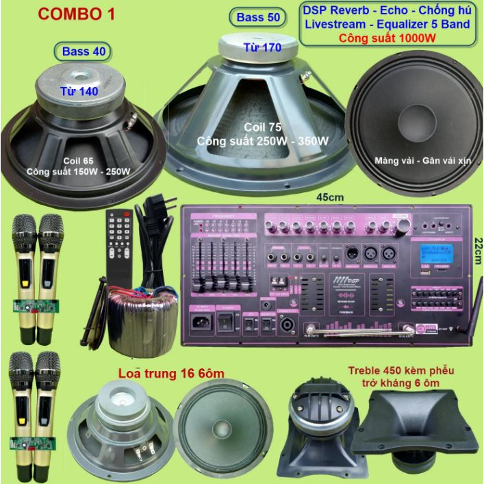 Mạch loa kéo 3 loa công suất thực 1000W DSP Reverb Echo Livestream