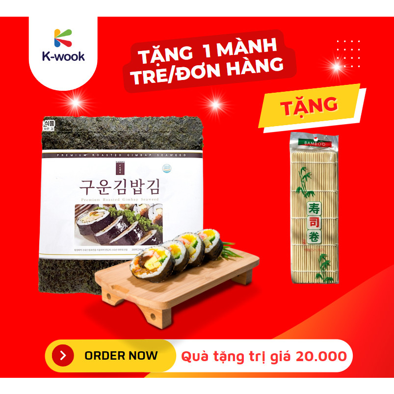 Rong biển cuộn cơm, làm kimbap 100 Lá K-WOOK đã nướng 2 mặt< Tặng Mành>