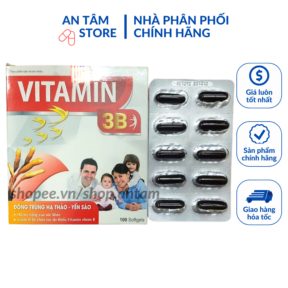 Viên uống Vitamin 3B B1,B6,B12 (hộp 100 viên) giúp bổ sung VITAMIN nhóm B cho cơ thể, hỗ trợ tăng cường sức khỏe
