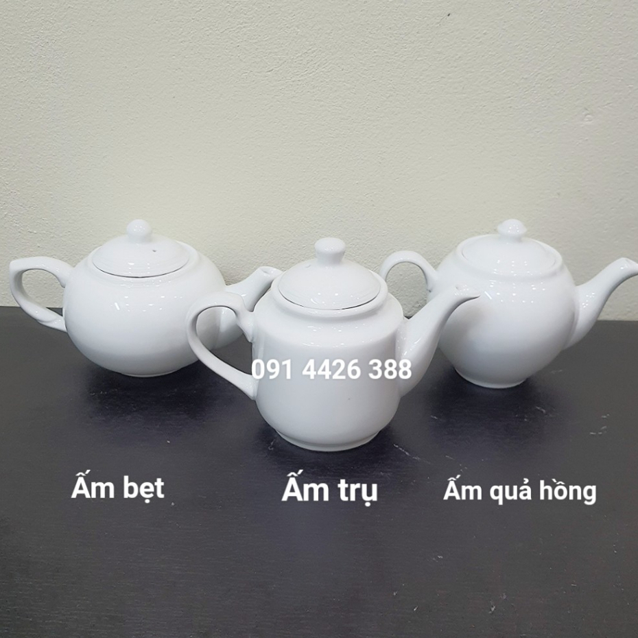Ấm trà sứ trắng Bát Tràng Dáng trụ Dáng tròn Dáng bẹt