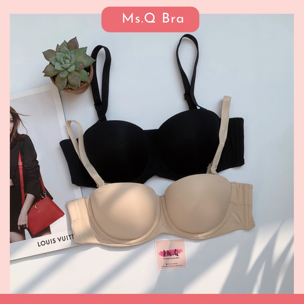 Áo ngực không dây nâng ngực cup ngực ngang có gọng chống tụt mút vừa 3cm cao cấp Ms.Q ACN751