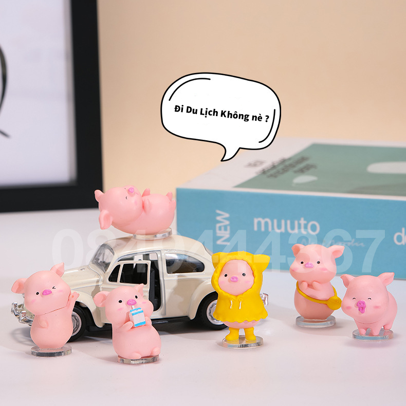 Mô hình tiểu cảnh mini con heo cute giá rẻ 29deta dùng để trang trí bàn làm việc, decor bàn học, terrarium