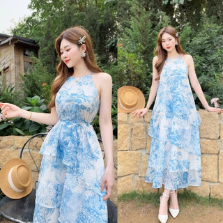 Đầm yếm hoa đi biển kèm đai cực xinh - XU XU SHOP - Váy maxi voan tơ cao cấp có size chụp ảnh sống ảo cho nàng