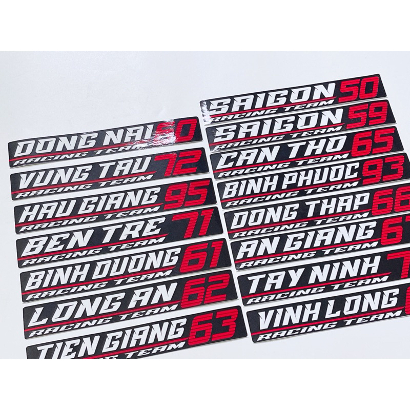 Tem dán tên tỉnh thành và bảng số xe kích thước 18.2x2.8cm, có sẵn keo tem không thấm nước