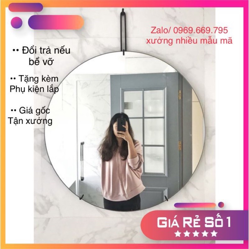 Gương trang điểm treo tường hình tròn - Gương treo dây xinh sẻo