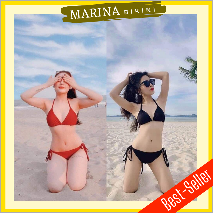 Bikini hai mảnh đồ bơi đi biển áo dây quần tam giác thắt nơ quyến rũ MARINA043