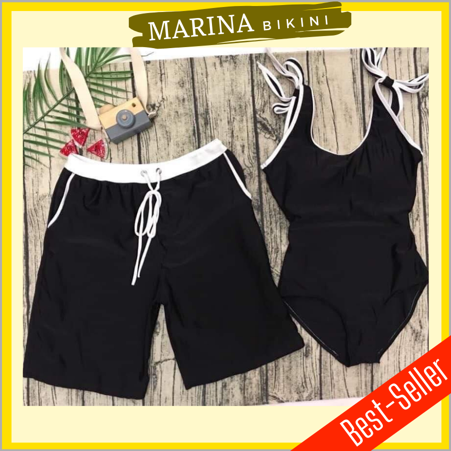 Set bikini đi biển cặp đôi quần đùi nam đồ bơi nữ liền thân MARINA053