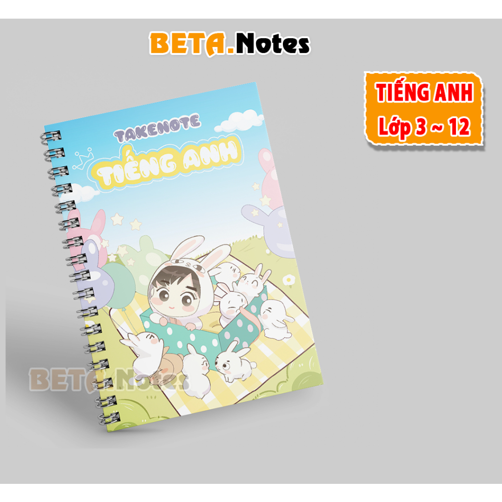 Sổ giấy trang trí sticker Tiếng Anh cấp 1 2 3 bìa TẾT 2023, sổ ghi chú cấu trúc ngữ pháp bản sổ lò xo khổ A5