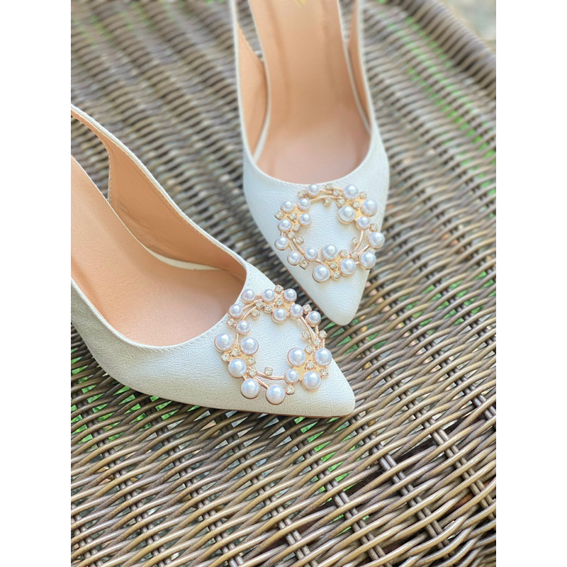 Giày Mint Cao Gót Nơ Ngọc 9P, 11P MŨI Nhọn - Hàng VNXK Cao Cấp - Full Size 34-40