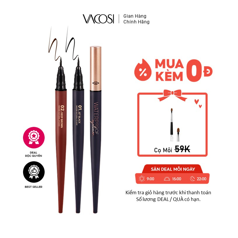 Kẻ Mắt Nước Siêu Lì VACOSI WATERPROOF EYELINER - Đầu Bút Dạ, 2 màu mực Đen / Nâu đen