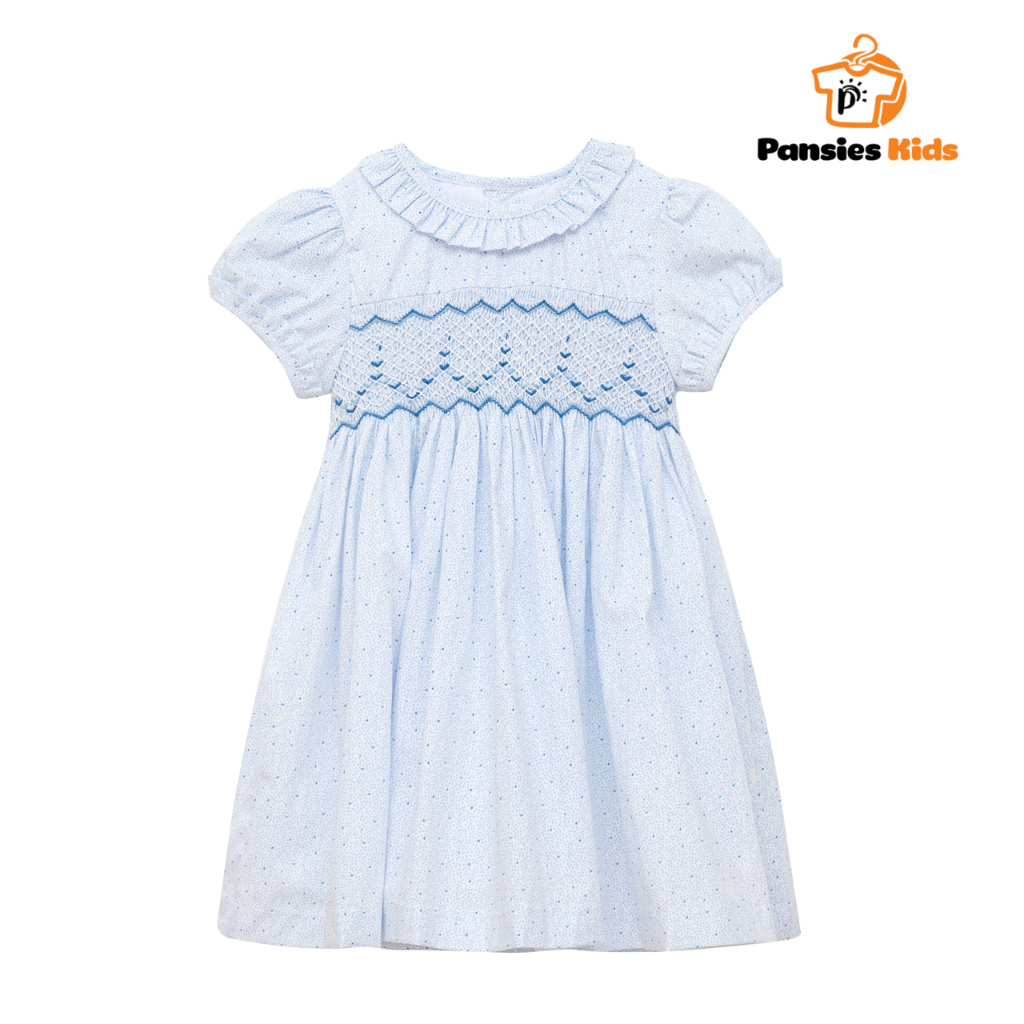 Váy đầm smock thêu xích móc vải cotton mềm mát kiểu dáng tiểu thư