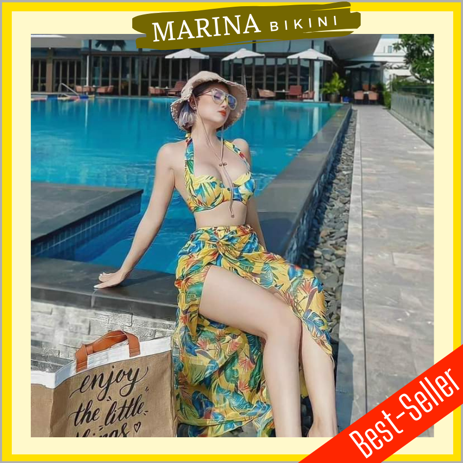 Set bikini combo 3 món đồ bơi đi biển kèm khăn áo gọng nâng ngực sang chảnh Marina073