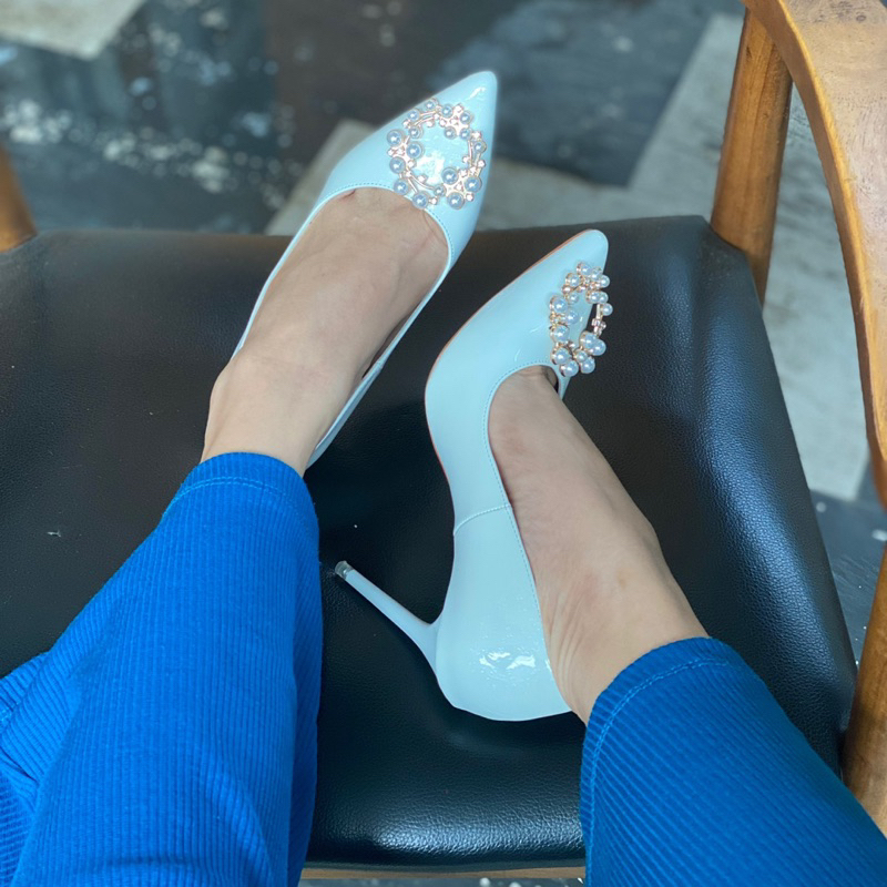 Giày Mint Cao Gót Nơ Ngọc 3D 7P,9P,11P - Hàng VNXK Cao Cấp - Full Size 34-40