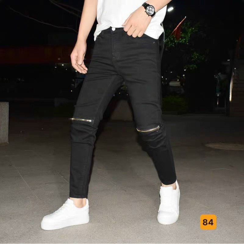 Quần jeans dài nam cao cấp chất denim dày dặn rách đầu gối kèm phụ kiện khóa kéo cực chất YUKI OUTFIT 36 | BigBuy360 - bigbuy360.vn