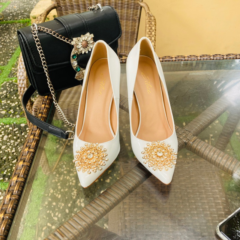 Giày Mint Cao Gót Nơ Ngọc 3D 7P,9P,11P - Hàng VNXK Cao Cấp - Full Size 34-40