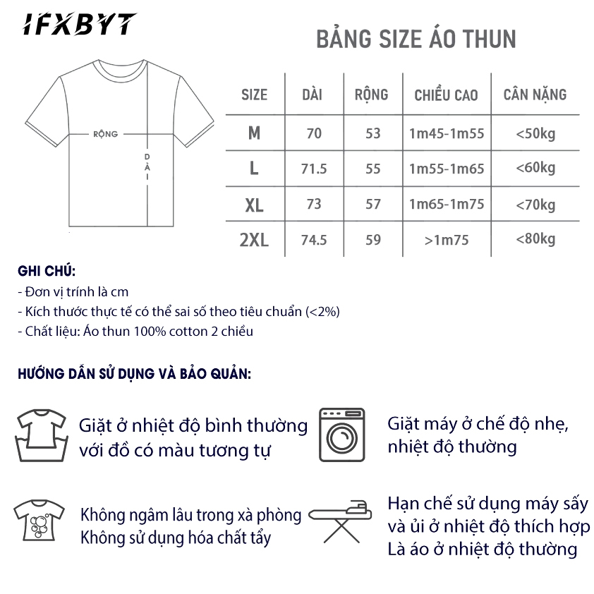 Áo thun IFXBYT N0048 tay lỡ unisex oversize 100% cotton