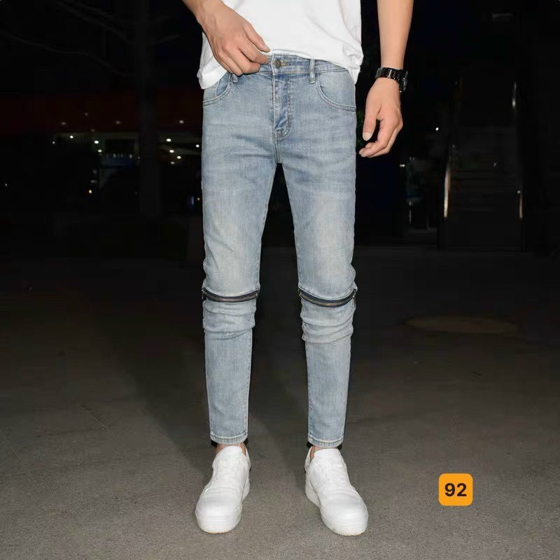 Quần jeans dài nam cao cấp chất denim dày dặn rách đầu gối kèm phụ kiện khóa kéo cực chất YUKI OUTFIT 36 | BigBuy360 - bigbuy360.vn