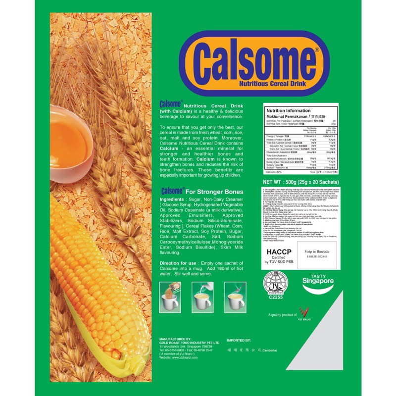 Bột ngũ cốc dinh dưỡng Calsome hương Vani gói 500gram