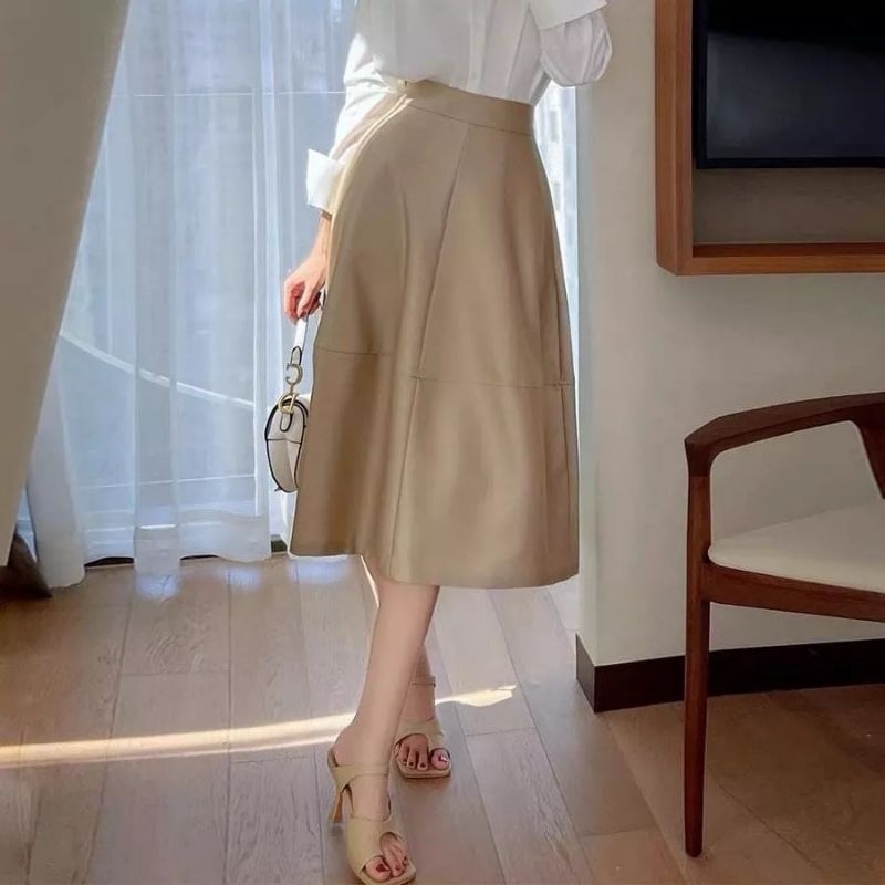Chân váy midi công sở nhún ly VERO MODA 2 màu đen kem chất siêu đẹp dáng xinh