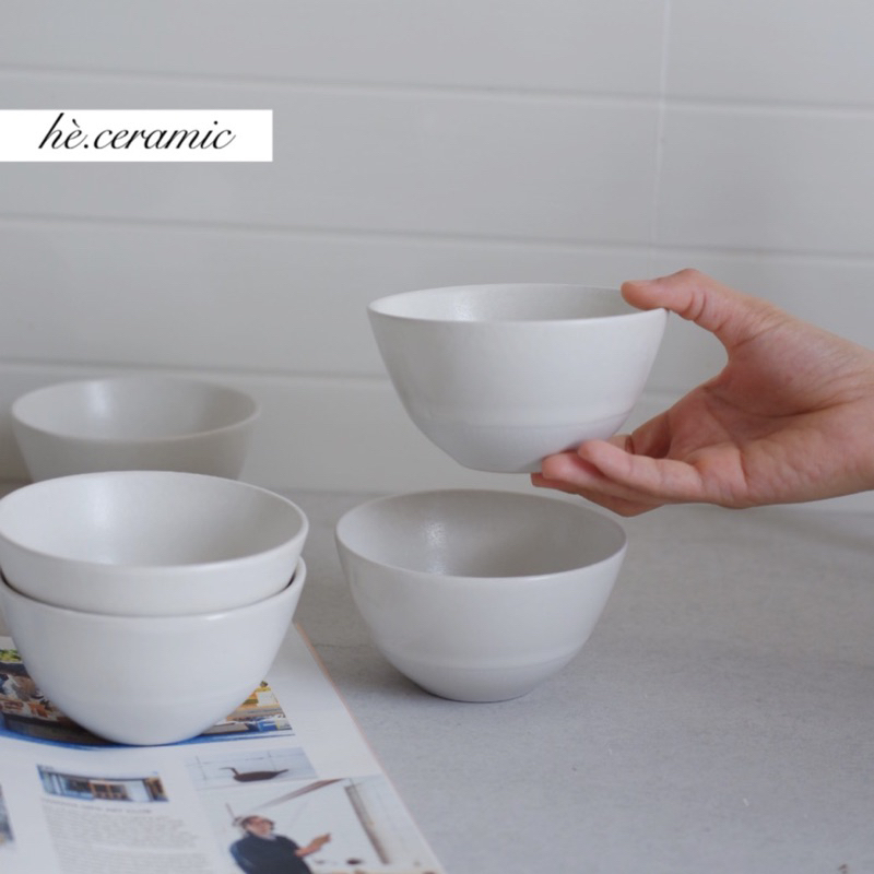HÈ.CERAMIC / Chén cơm Ori Trắng đơn giản. Chén cơm màu trắng men mờ 1/2.