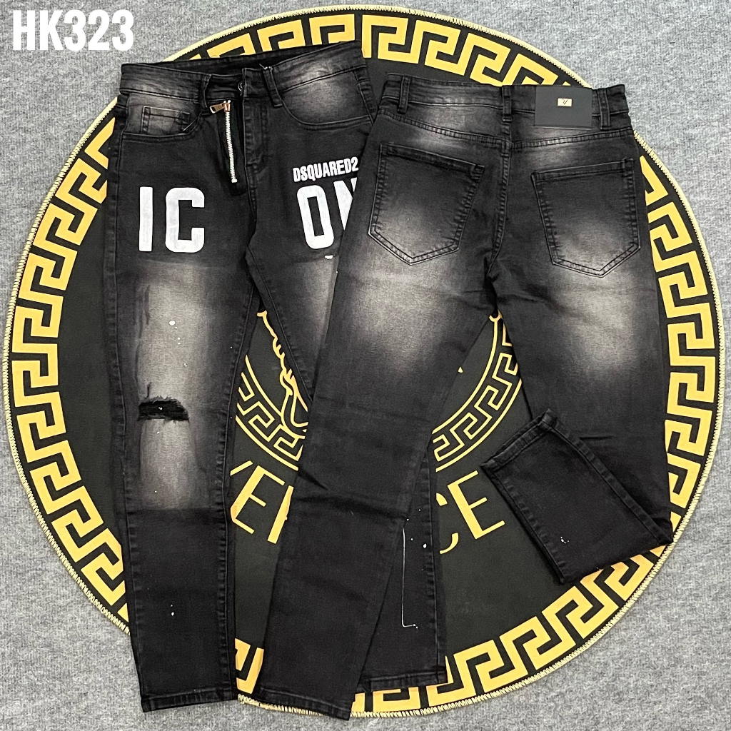 Quần jeans dài nam cao cấp chất denim màu đen dày dặn in chữ kèm phụ kiện khóa phá cách YUKI OUTFIT 323 | BigBuy360 - bigbuy360.vn