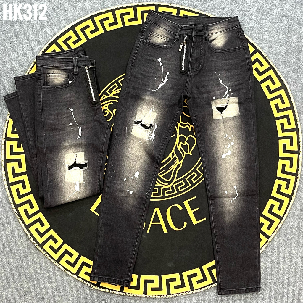 Quần jeans nam cao cấp chất denim dày dặn rách nhẹ có vảy sơn kèm khóa kéo đẹp phá cách YUKI OUTFIT 312 | BigBuy360 - bigbuy360.vn