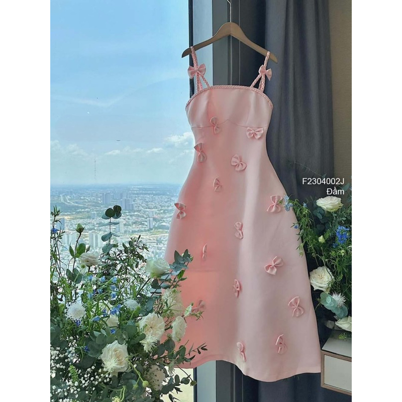 Đầm xòe tacta 2 dây đính nơ sang trọng VIENS STORE
