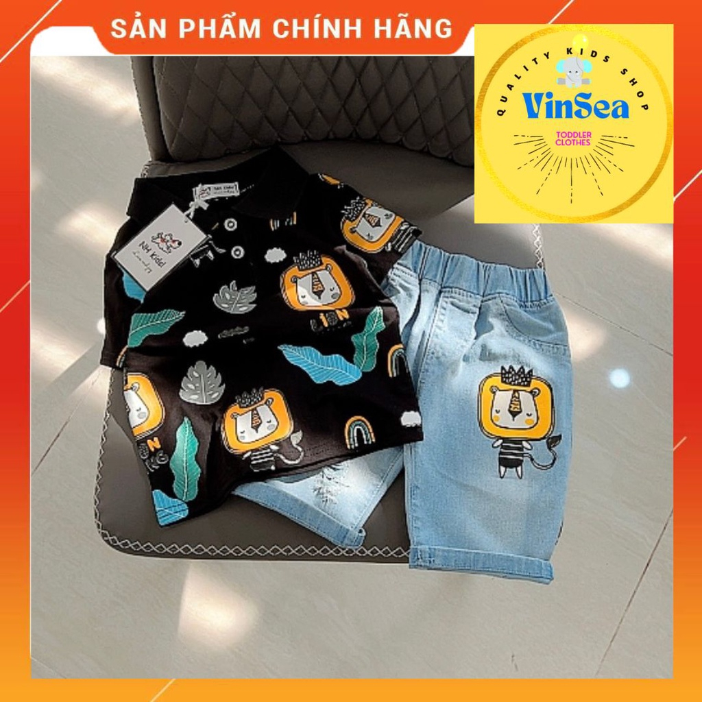 Bộ Quần Áo Bé Trai - Set Áo Thun Quần Jean Đi Chơi, Đi Học Dễ Thương Cho Bé In Hình Sư Tử Cao Cấp NH_VinSea