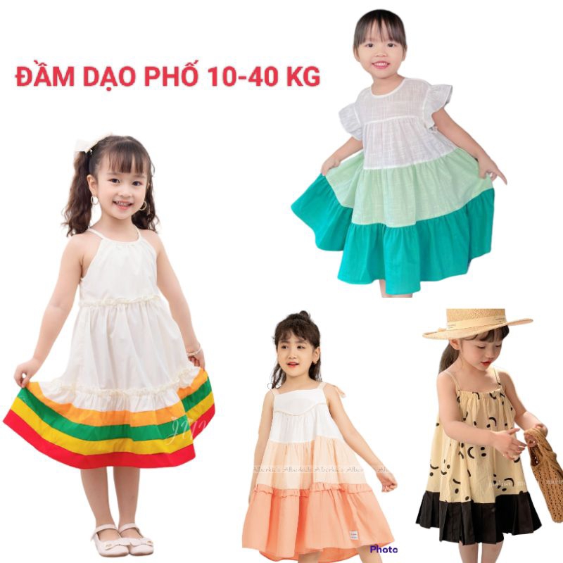 Đầm váy xòe bé gái dễ thương 10 đến 40 kg Haivanco mềm mại dáng babydoll trơn vải lụa cao cấp mùa hè đi học đi chơi đẹp