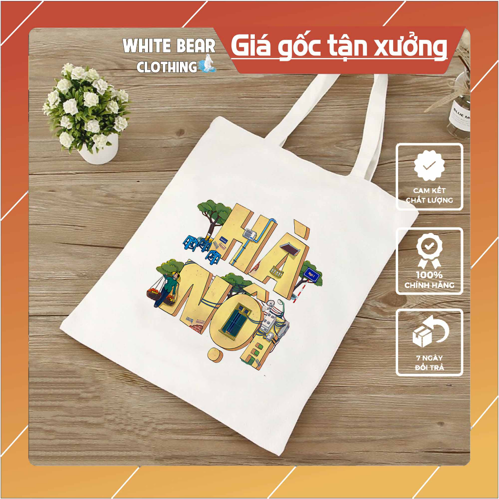 Túi vải du lịch Hà Nội WHITE BEAR CLOTHING size 32x38cm