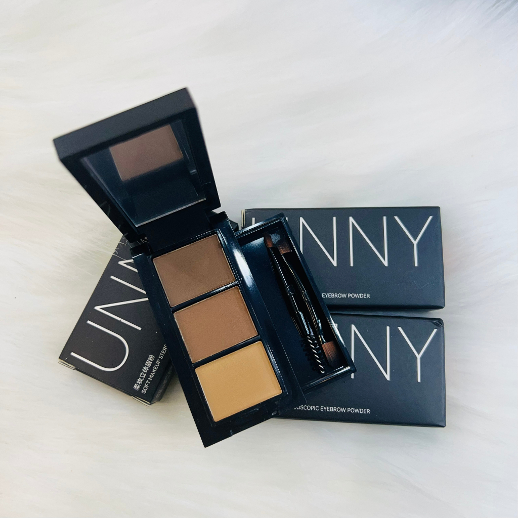 Bảng Phấn Vẽ Mày UNNY 3 Màu Lâu Trôi Chống Nước+Tặng 2 Cọ Đi Kèm