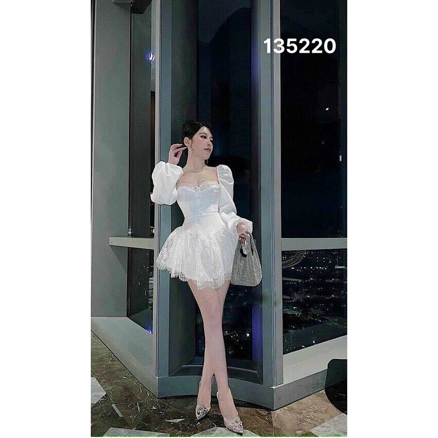 Đầm xinh nữ tay dài phồngcó mút lot quần thời trang xinh xắn trẻ trung dễ thương